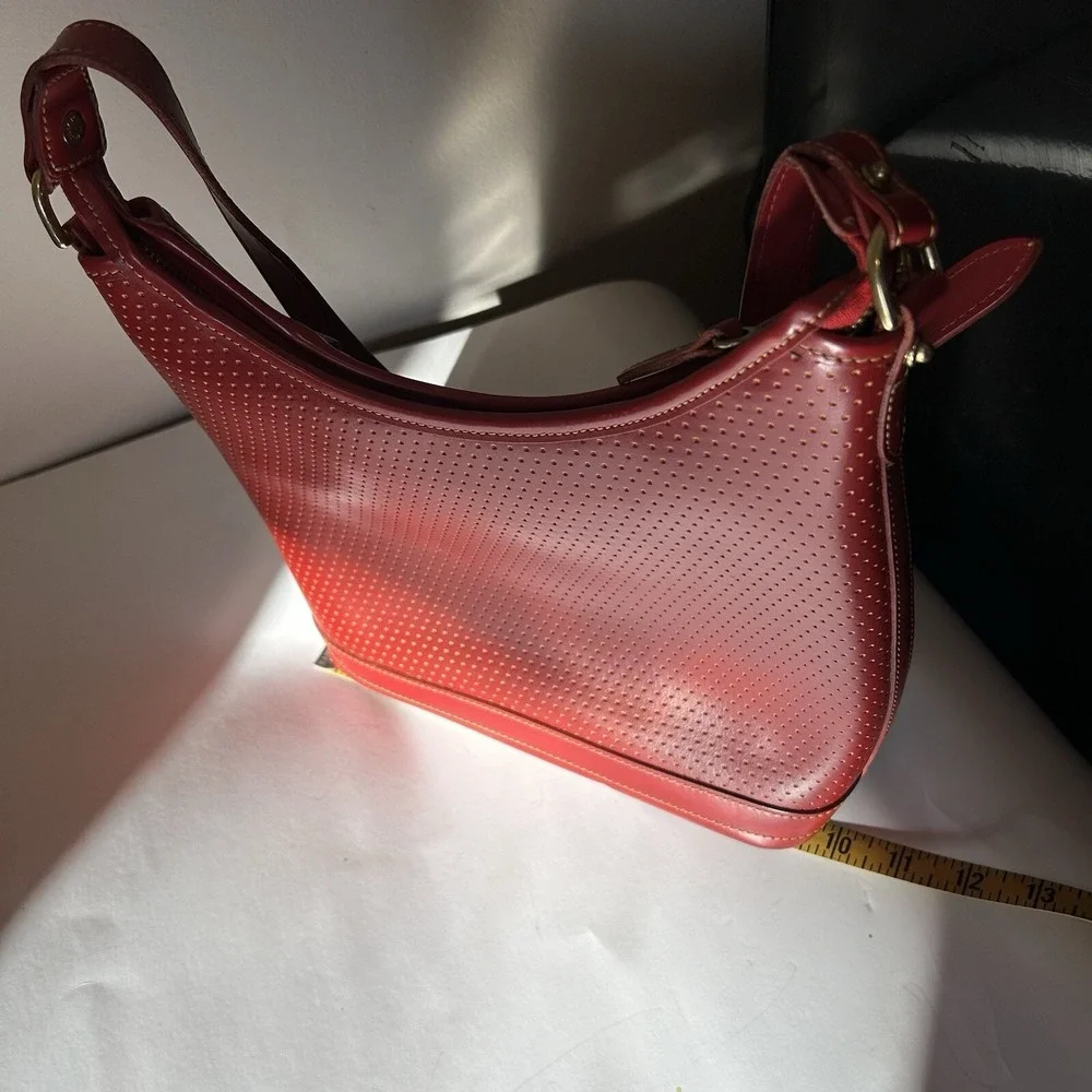 Dooney & Bourke Hobo Zip Top Red Perforated Leather Bag Footed Bottom EUC